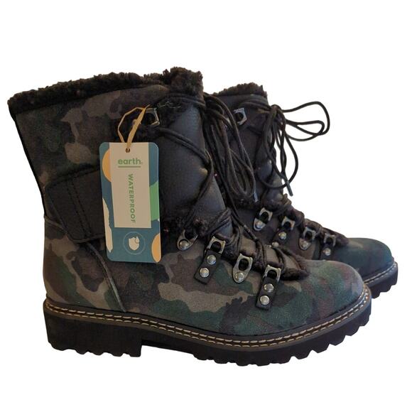 Earth Kodiak Glacier Dark Taupe Camo Suede Waterproof Lace-up Ankle Boots Sz 6.5 - Picture 1 of 8